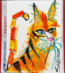 Original Modern POP ART CAT PAINTING colorful Recycled SWARTZMILLER DNA SIGNED