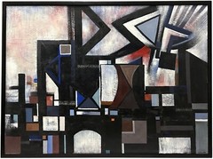 1960s MCM MID CENTURY MODERN PAINTING Abstract Cubist Composition Signed SCHULTZ