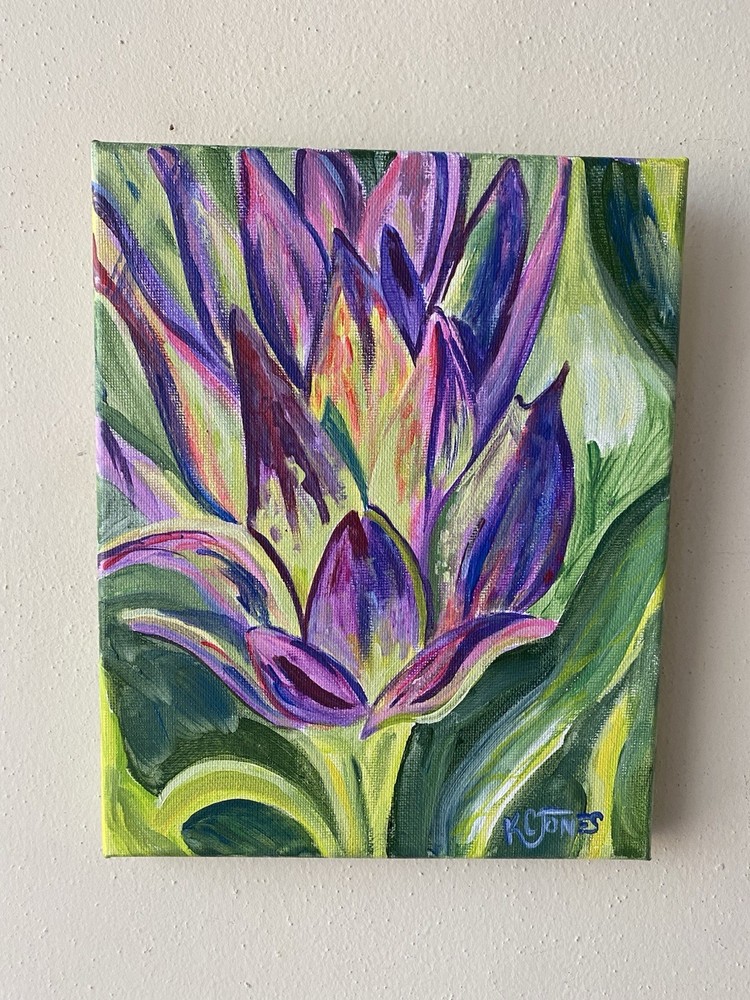 Early Violet Artichoke Small Impressionism Painting K C Jones Food Kitchen Art