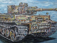 1942 TIGER 1 TANK military NEW original 8×10 canvas wow painting signed Crowell