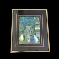 Rare and Elegant Vintage Still Life with Blue Tulips Painting