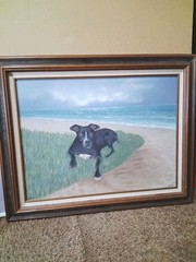 Original Art Dog And Sea Painting Framed 29.5X 23.75 Signed Dated Vintage