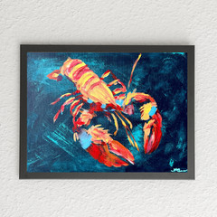 Abstract Expressionist Original Lobster Painting Living Room Wall Art 16×12