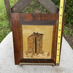 Vintage Outhouse Painting On Solid Wood Plaque With Beveled Edge 7”x 8”