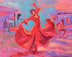 Original Bold 11×14 Impressionist Flamenco Painting Acrylic Canvas Signed Decor