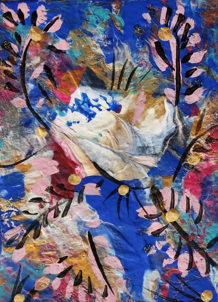 ACEO Original Acrylic Painting 2.5 x 3.5 in., Abstact, ShineGoldenArt
