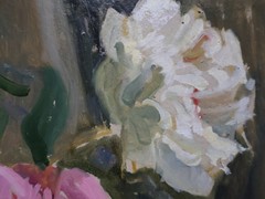 Floral still life with roses flowers Original Antique Oil Painting Signed Art