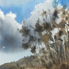 Seascape – Original 11.7 x 16.5″ Watercolor Painting with Waves and Clouds