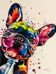 Original Hand Painted Colorful French Bulldog Canvas Art Dog Acrylic Painting