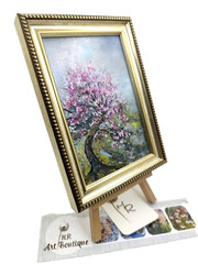 Original Oil Painting 4×6 in Framed Signed Cherry Blossom Impasto Art