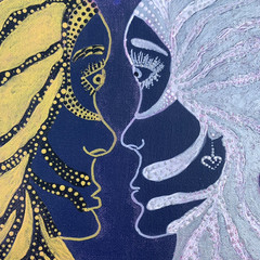 Yin Yang – original artwork acrylic painting- women and men masquerade