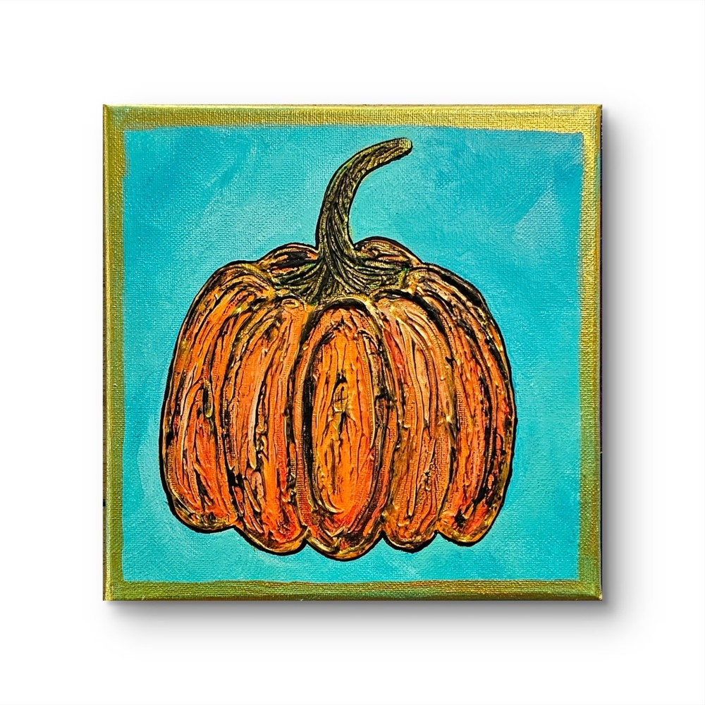 Original Pumpkin Painting Autumn Harvest Decor Textured Fall Art OOAK Rustic