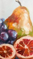 ORIGINAL Oil Painting Kitchen Still Life Pear Grapes Food Fine Art 8″x10″
