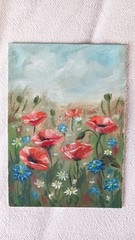 Wildflowers ORIGINAL Oil Painting Vintage Floral Poppy Flowers 5″x7″