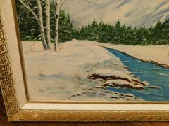 Vtg Oil Painting Winter Scene Birch Trees Mountain River Framed Signed ANA Art