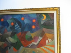 LARGE ABSTRACT PAINTING NIGHT EXPRESSIONISM MODERNISM CUBIST CUBISM Mystery