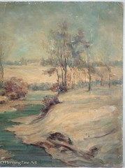 Vintage Impressionist Oil Painting Winter River Landscape Unsigned, Fine 20×24″