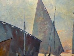 Vintage original Evgeny Expressionism nautical sail boat oil painting on canvas