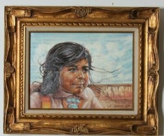 Untitled (Native American Child) By Anthony Sidoni Signed Oil on Canvas 12″x16″