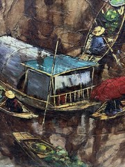 MCM Prayat Pongdam SIGNED ARTIST ORIGINAL PAINTING FISH MARKETS 46 X 62cm