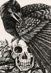 ACEO PRINT CROW GOTHIC HALLOWEEN SKULL ART RYTA CEMETERY Wedding Ring Gothic 🦇