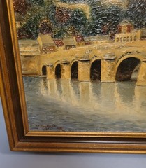 Antique Vintage Landscape Oil Painting Pont De Jambes Belgium Robert Bykans