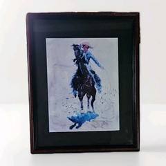 VTG Original Rodeo Cowboy Watercolor Artist Signed Abstract Western Framed Art