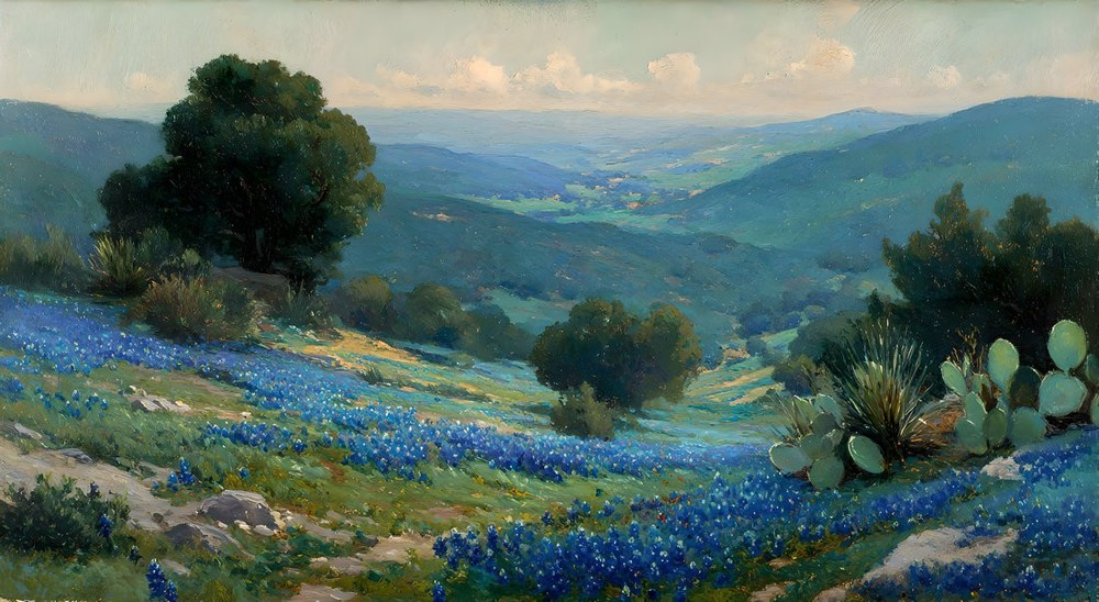 Texas Bluebonnets Landscapes Hand Painted Oil Painting Canvas Home Art Decor