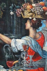 Flowers Fruit Woman Picking Grapes Still Life Painting After Christian Berentz