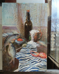 Stilllife Irish angler Original oil painting 3D ART impasto Irish Celtic Symbol