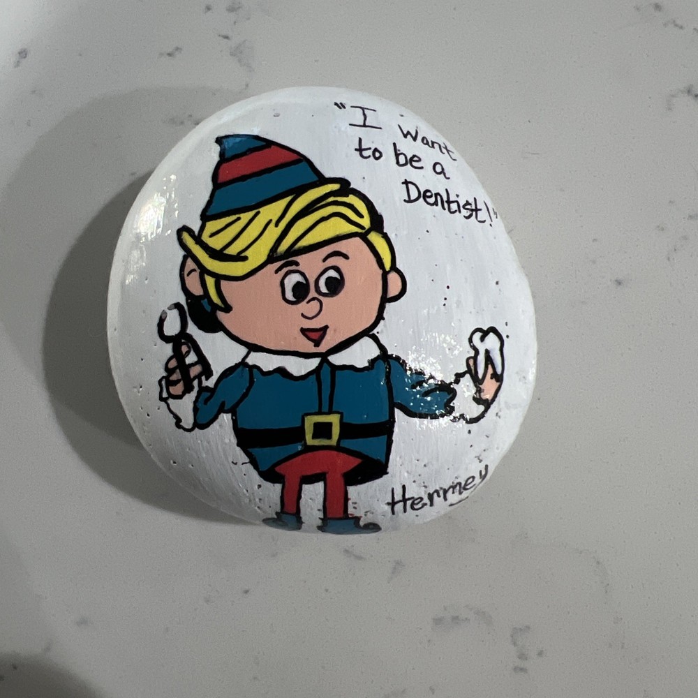 hand painted rocks ..”Hermey “ the elf from Rudolph the Red nose reindeer
