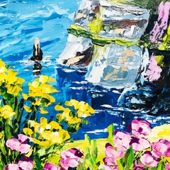 Cliffs of Moher Painting Irish Wall Art Original Art Ireland Oil Impasto 6 x 8″