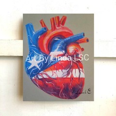 Puerto Rico Flag Heart Original Canvas Painting