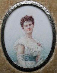Signed Portrait Miniature of Elegant Young Woman, c. 1910