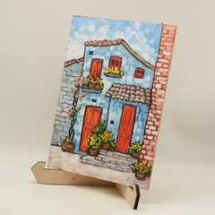 Original Oil Painting Provence Charming Cottage with Flower Street Scene Country