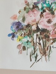 VTG Watercolor Painting Art Wild flowers 15×19″ Wood Frame Matted Signed Picture