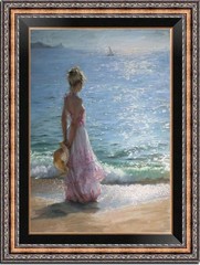 Hand-painted Impression oil painting art female seaside girl on canvas 24″X36″