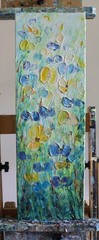 Vertical Wildflower Painting 8×24 Blue Yellow Floral Narrow Wall Art Canvas
