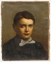 For Restoration 19th Century Oil – Boy in a Striped Bow Tie