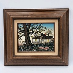 Vintage H Hargrove Framed Serigraph on Canvas Americana Farmhouse Landscape Art