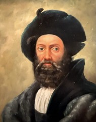 Oil Painting On Board PORTRAIT WEALTHY RENAISSANCE MAN Ornate Gold Frame 17 X 19