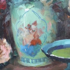 Vintage Oil On Canvas Floral Still Life Painting Of Garden Roses C1960