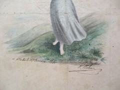 ANTIQUE 1865 PAINTING BEACH WOMAN FREEDOM LIBERTY BIRDS 19TH CENTURY SIGNED OLD