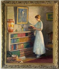 WILLIAM JOHN EDMONDSON ANTIQUE ROARING 20s WOMAN INTERIOR OIL PAINTING VINTAGE