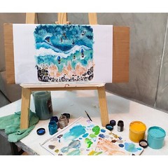 Surfboarder Painting Beach Waves Seascape Original Art Surfer Stones Surfing