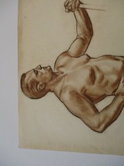 Antique Drawing Man Men Portrait 1930’s American Listed Jules Rauschert Wpa