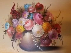 Beautiful Oil Painting Floral On Canvas Signed Roses Gold Frame P.H.Havens Nice