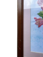 Hand-Embroidered Framed Wall Art W/ Pink Yellow Purple Rose Bouquet Vase 16”x19”