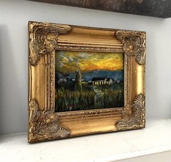 Original Blue Ridge Sunset Mountains Oil Painting Western Landscape Gold Framed