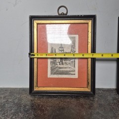 Vintage Pair Of 2 Mini Lithographs Signed European Architecture Framed